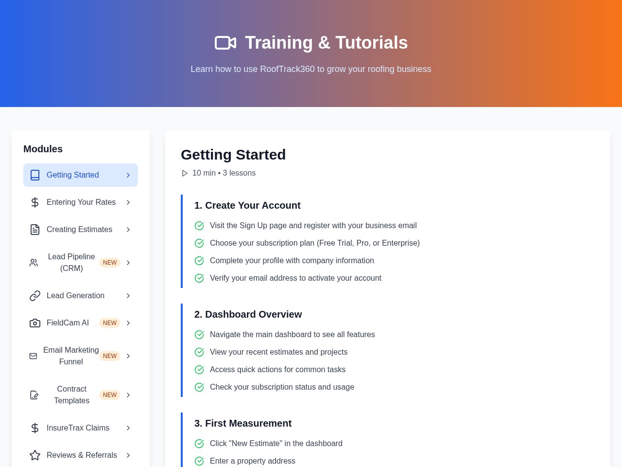 RoofTrack360 Training & Tutorials